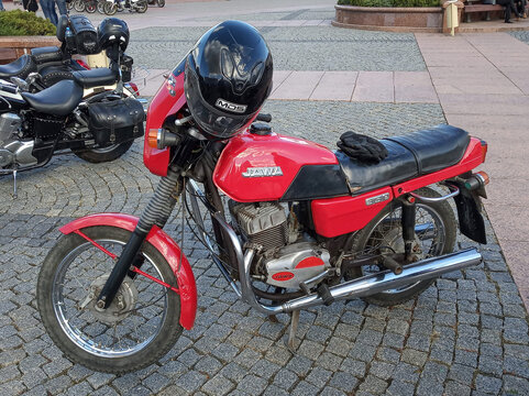 Grodno, Republic of Belarus. - September 09, 2018: Czechoslovakian Jawa 350 motorcycle, modification 638.