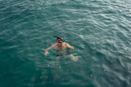 Man Swimming in the Mediterranean Sea near Mahmutlar, Turkey