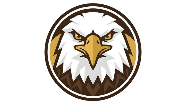 Majestic bald eagle head logo design vector illustration inside circular frame, fierce bird of prey mascot emblem isolated on white background for sports team, esports gaming, or american badge.