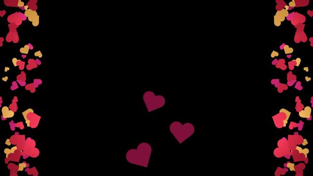 Colorful heart shapes falling down black background animation with video red yellow romantic background motion background