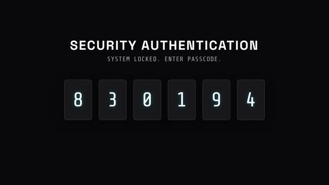 Digital security authentication process, password entry with glowing numbers and access granted on a dark background, seamless loop, symbolizing online safety and data protection