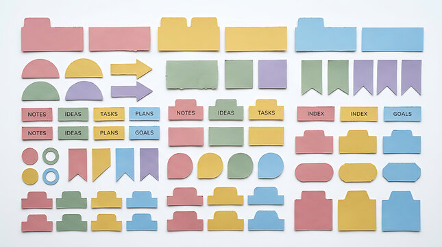 Set of colorful paper index tabs and planner stickers