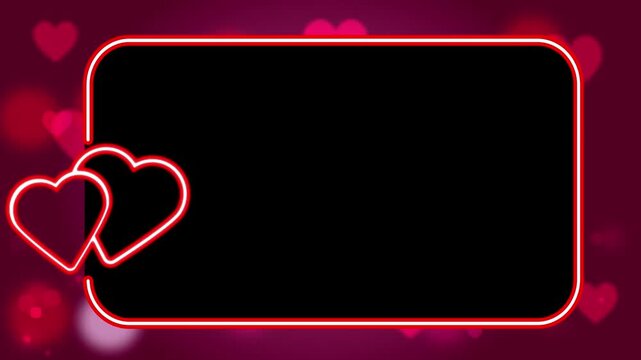 Floating white heart particles animated border frame with glowing red neon heart accents for romantic occasions and valentines day decorative backgrounds