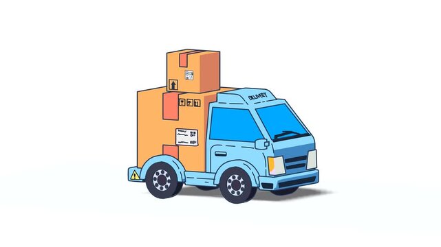 Stylized 3D Cartoon Delivery Truck Carrying Packages for Last Mile, E-commerce Logistics