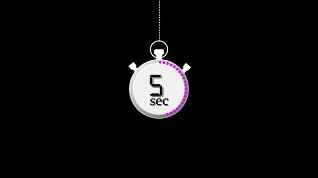 Digital stopwatch timer countdown animation with progress indicator on black background, clock