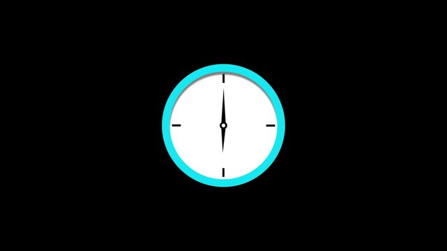 Minimal wall clock animation with blue frame, showing time concept, isolated on black background, perfect for business, time management, and productivity stock footage.