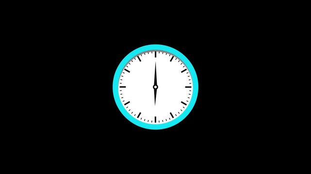 Elegant wall clock animation with blue frame and white dial on black background, showing time concept, perfect for business, schedule, deadline, and productivity stock footage.