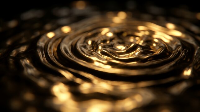 Abstract liquid gold surface background showcasing concentric ripples, metallic golden reflections and glossy fluid motion, symbolizing luxury elegance and modern wealth
