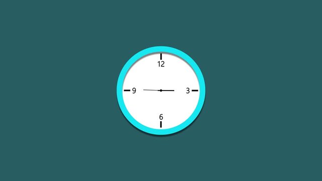 Minimal wall clock animation with blue frame, showing time concept, isolated on black background, perfect for business, time management, and productivity stock footage.
