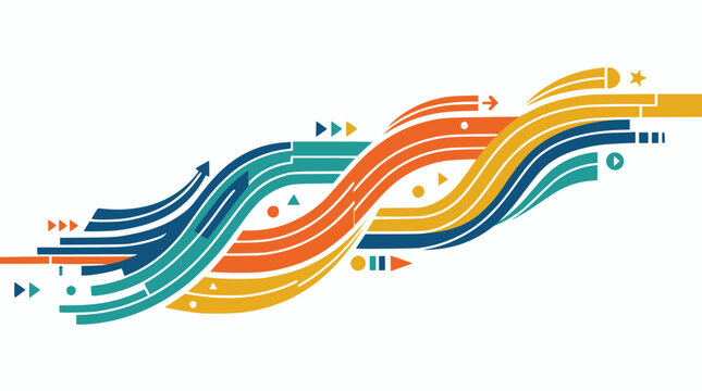 Colorful Intertwining Paths with Arrows Representing Growth, Synergy, and Business Progress