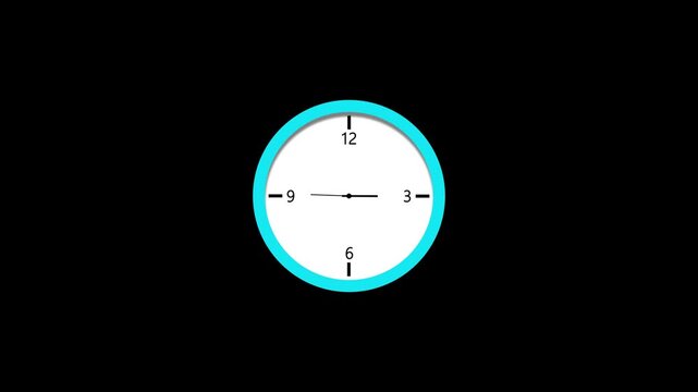 Minimal wall clock animation with blue frame, showing time concept, isolated on black background, perfect for business, time management, and productivity stock footage.
