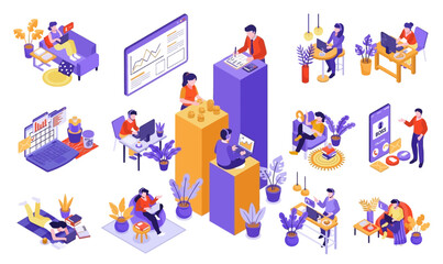 Fototapeta premium Financial Growth and Business People Working Isometric Illustration
