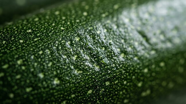 Close-up of Dew Drops on Green Leaf Surface.