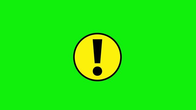 Animated Exclamation Mark Warning Icon on Green Screen Chroma Key