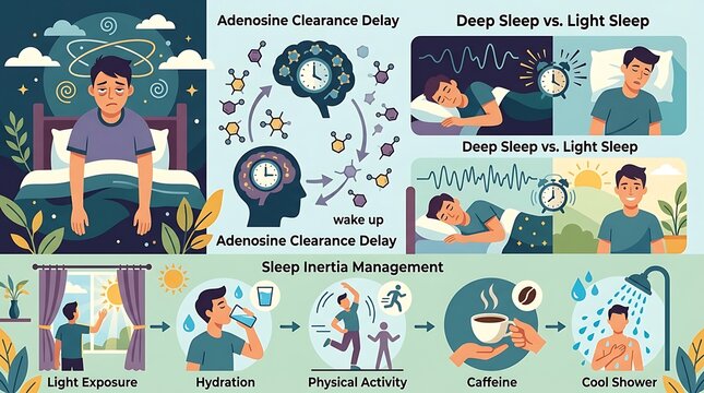 Infographic about sleep inertia management and biological sleep cycles