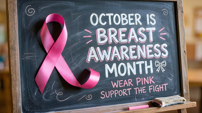 October is breast awareness month a powerful message featuring a bright pink ribbon on a dark chalkboard backdrop