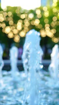 A Captivating Display of Water Fountains Amidst a Twinkling Bokeh Background, Showcasing the Beauty of Nature and Urban Life in Vibrant Detail