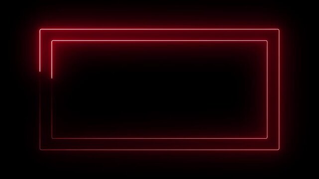 Vibrant Neon Red Rectangular Frame Border with Double Lines on a Dark Black Background for Creative Projects and Digital.