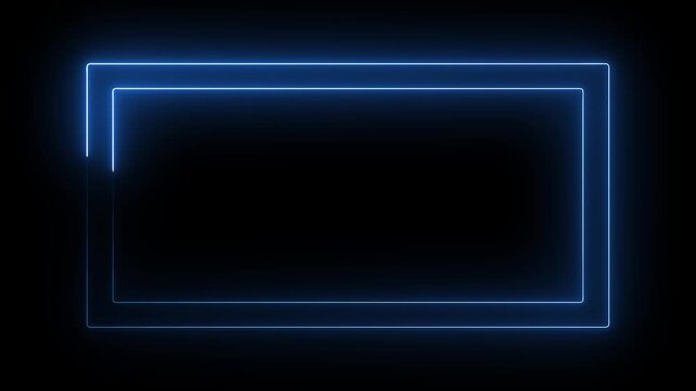 Glowing Neon Blue Rectangular Frame Border with Double Lines on a Dark Black Background for Digital Display.