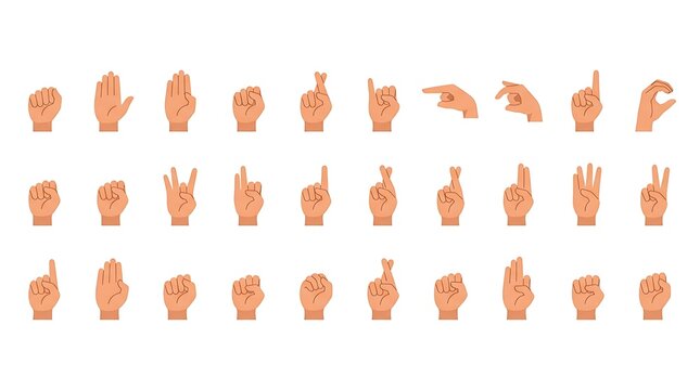 Collection of human hands performing american sign language gestures