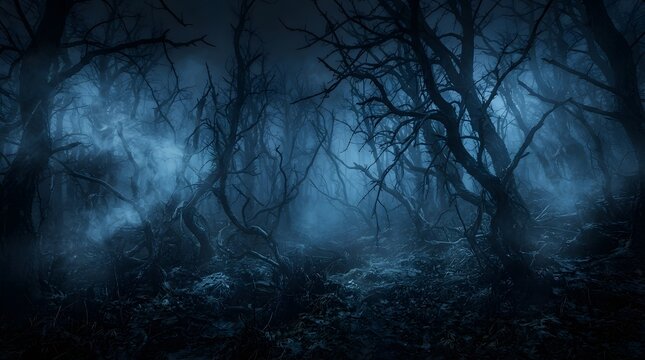 Dark haunted forest at night
