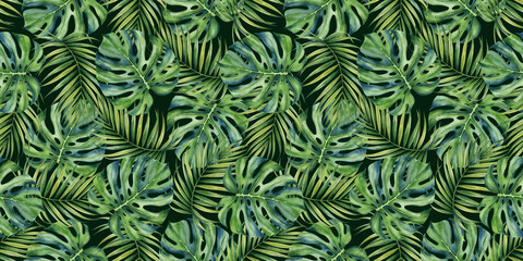 tropical, foliage, leaves, pattern, seamless, background, botanical, vector, nature, forest, © Ruska Studio