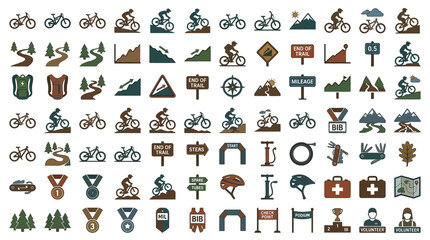Fototapeta premium Mountain Biking Icons Set for Trail Sports and Outdoor Activities