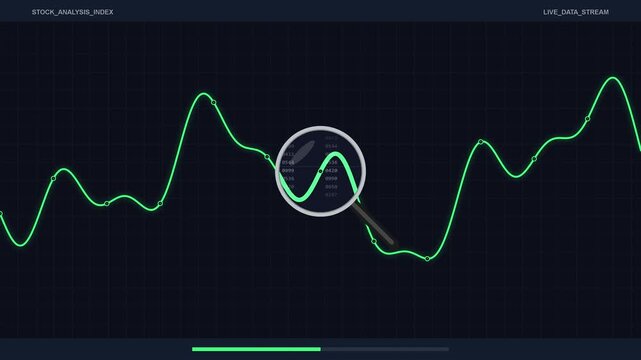 Stock Analysis Chart with Magnifying Glass Reviewing Data Points