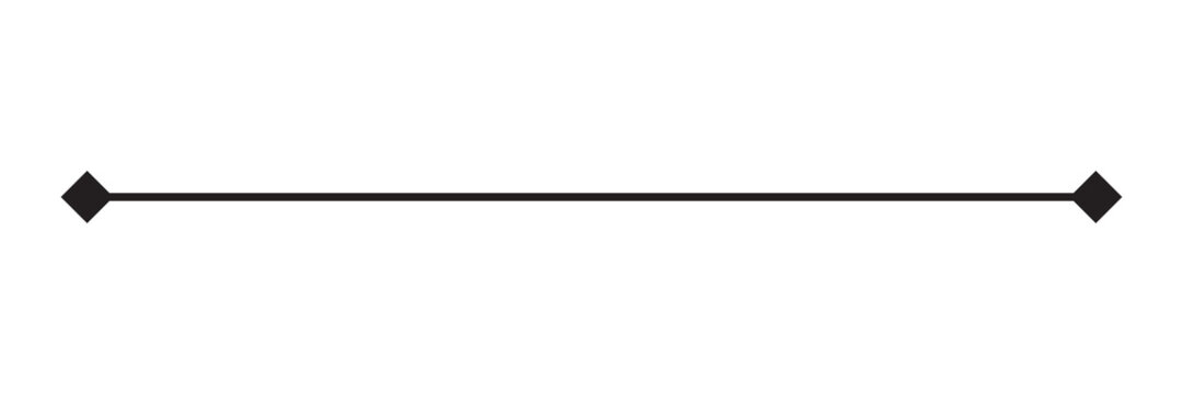 Simple black horizontal line divider with diamond ends, decorative text separator, isolated on transparent background