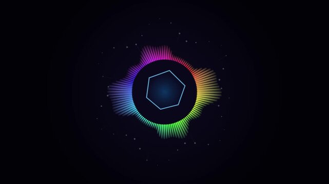 Audio Spectrum Equalizer Visualization with Neon Hexagon Shape