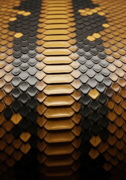 Close-up of snake skin texture with intricate scale patterns and vibrant colors.