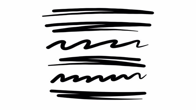 Hand Drawn Marker Scribble Stroke Set with Highlight Underline Overlay Alpha Channel 4K