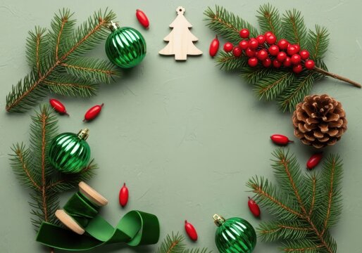 Christmas flat lay decoration frame