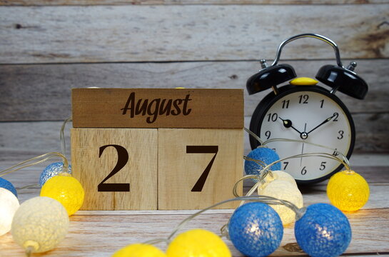 Wooden Calendar Showing the Date of August 27th. Day 27 of August month