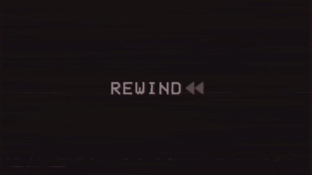 VHS Rewind Button with Retro Analog Playback Screen 4K