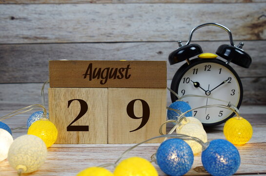 Wooden Calendar Showing the Date of August 29th. Day 29 of August month