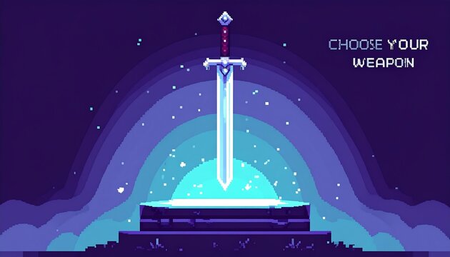 Glowing Sword in Stone Fantasy Game Weapon Illustration.