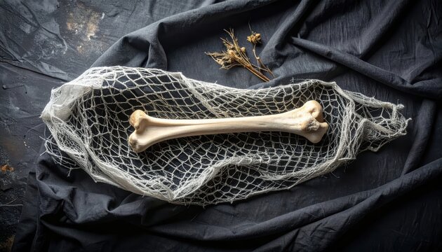 Forensic Bone On Dark Fabric With Mesh Net.