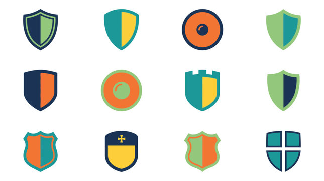 Set of colorful shield icons and security symbols for protection design.
