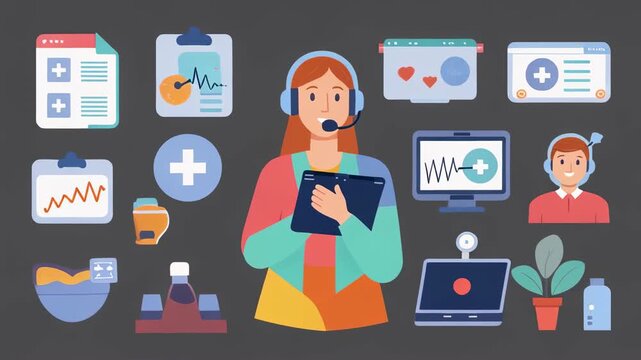 animated girl learning sign language with symbols and icons