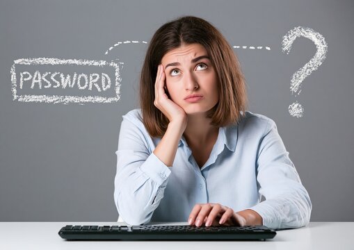 Password forgotten by a frustrated confused woman stressed at her computer desk