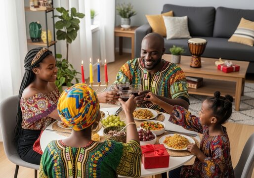 Family celebrating kwanzaa dinner