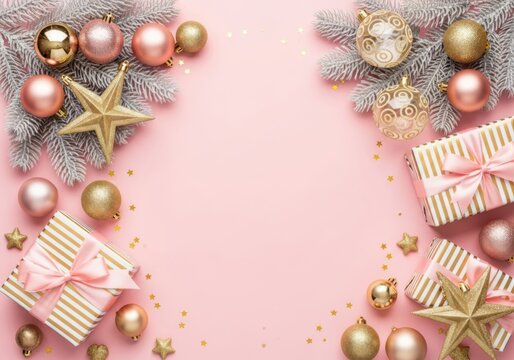 Christmas holiday background with ornaments and gifts