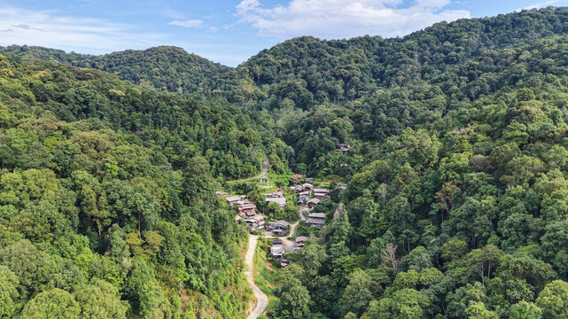 Aerial view from drone of the rural village in the mountains