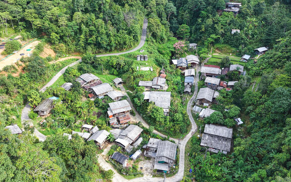Aerial view from drone of the rural village in the mountains