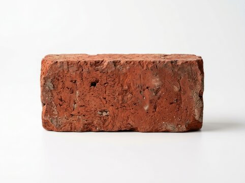A Single Red Brick Isolated on a White Background.