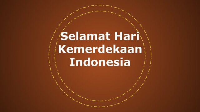 Selamat Hari Kemerdekaan Indonesia text graphic with a brown background and circular frame design