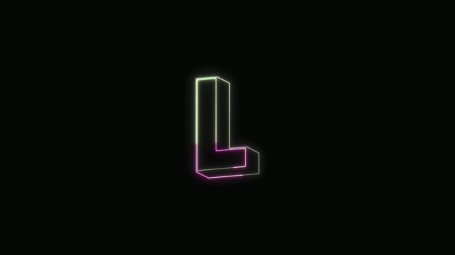  Alphabet L Neon Text Seamless Loop 4K with Black Background Animated Promotional Typography for Video Editing