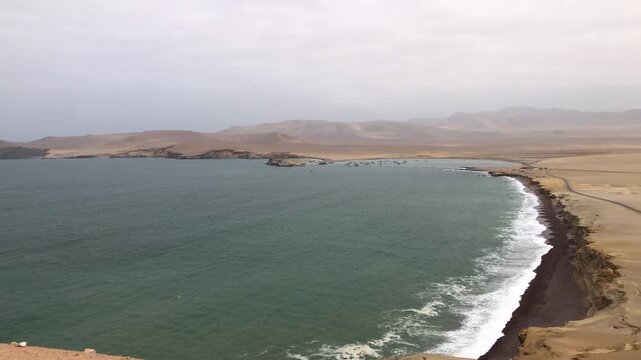 Aerial view of paracas national reserve desert coastline