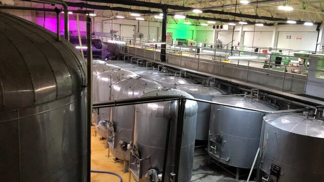 Stainless steel tanks inside a modern winery in ica peru